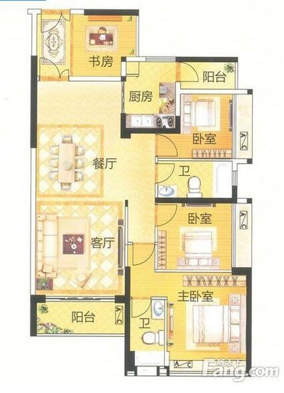本單元的設(shè)計(jì)整體色調(diào)采用的是木色，不僅沿用了中式的端莊典雅，同時(shí)加入一些時(shí)尚的元素，讓整個(gè)空間多了現(xiàn)代的時(shí)尚感覺(jué)，卻不失中式的端莊。